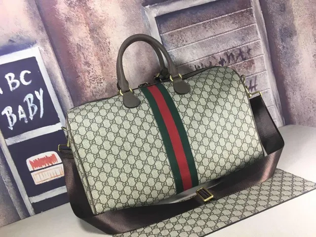 Gucci বেইজ লাল GG Monogram ক্যানভাস Web Stripe Boston Bag 8