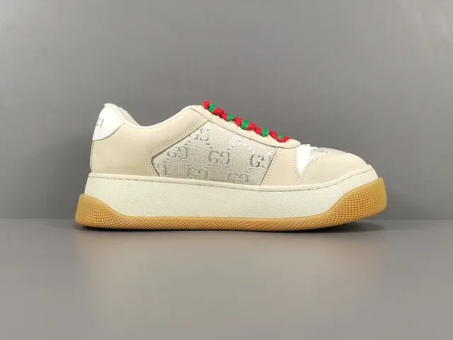 Gucci বেইজ লাল প্ল্যাটফর্ম সোল GG মনোগ্রাম টেক্সটাইল লাইফস্টাইল স্নিকার 18