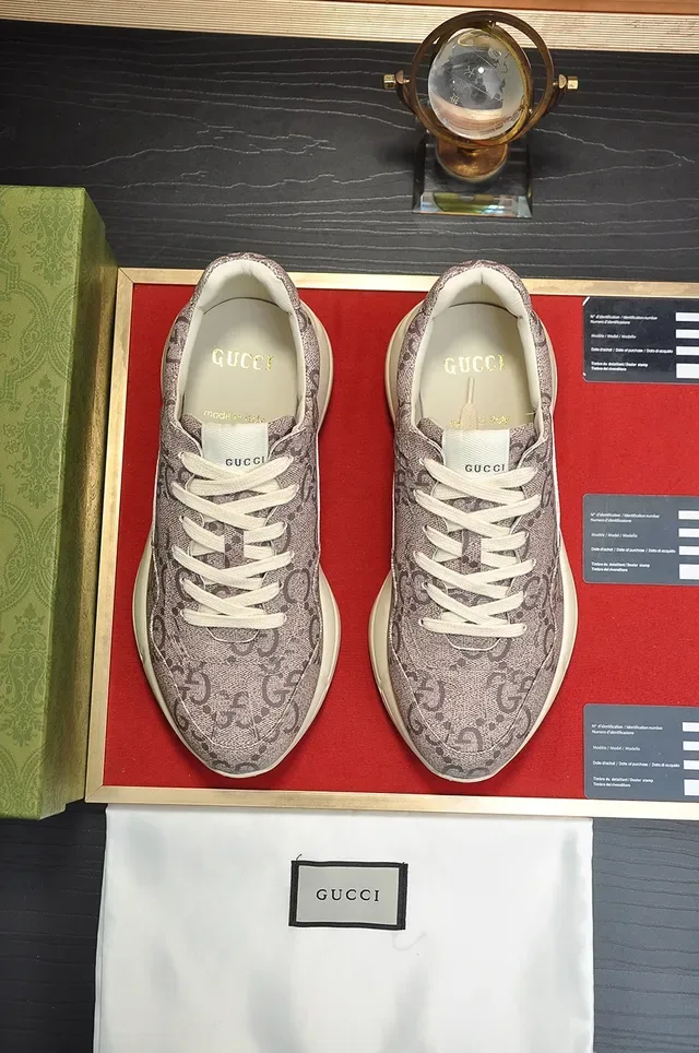 Gucci Beige White Monogrammed Textile Upper Layered Sole Chunky Sneakers 4