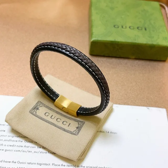 Gucci سوارة جلدية متشابكة أسود ذهبي مع إغلاق مغناطيسي 7