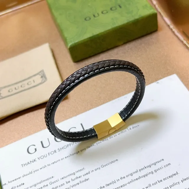 Gucci سوارة جلدية متشابكة أسود ذهبي مع إغلاق مغناطيسي 9