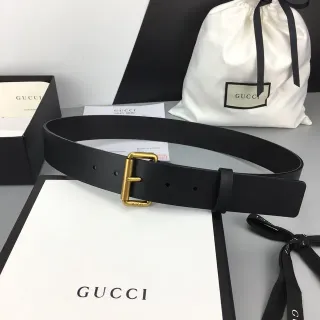 Gucci 黑色金光滑矩形扣头皮革腰带