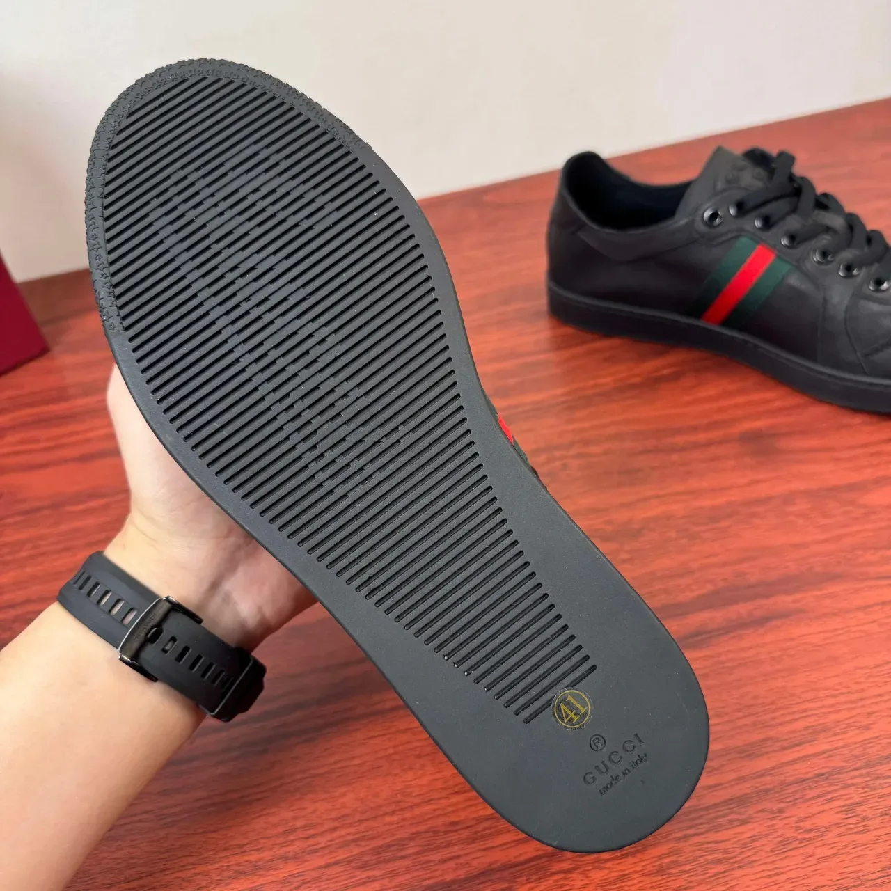 Gucci Black Green Leather Upper Web Stripe Side Panel Lifestyle Sneakers 2