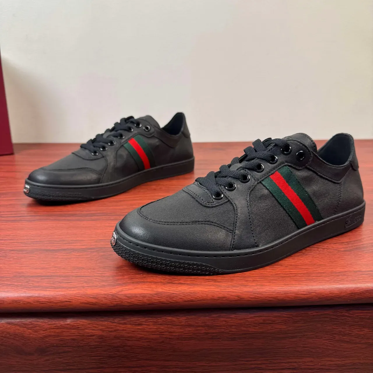 Gucci Black Green Leather Upper Web Stripe Side Panel Lifestyle Sneakers 5