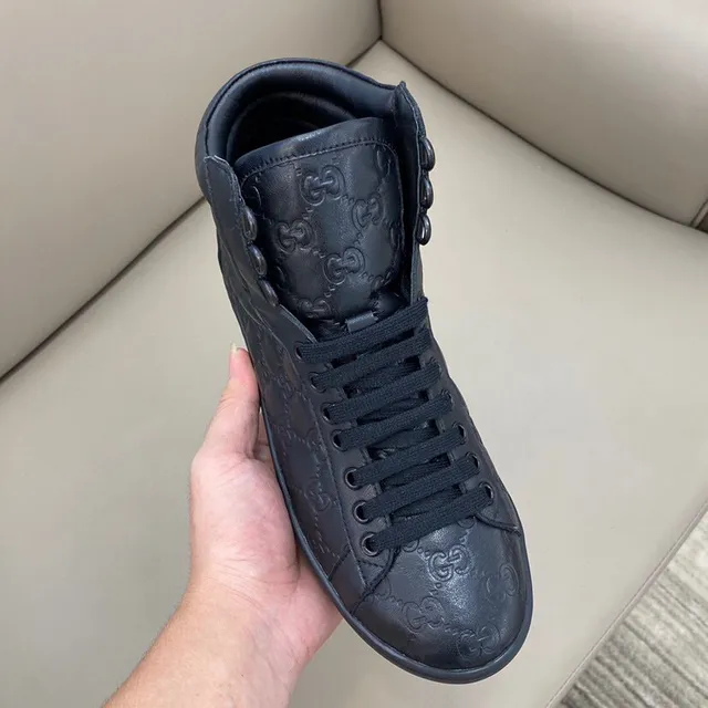 Gucci Black High-Top Monogram-Embossed Lifestyle Sneakers 4