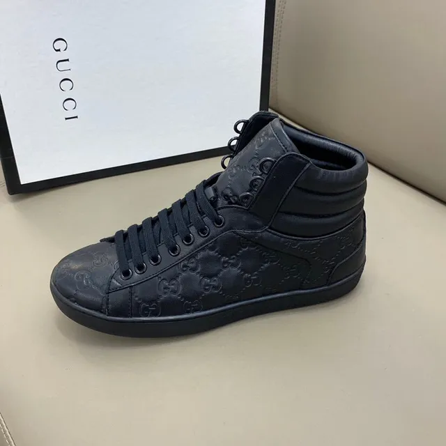 Gucci Black High-Top Monogram-Embossed Lifestyle Sneakers 6