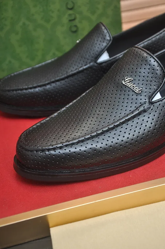 Gucci Black Perforated Leather Slip-On Loafer 2