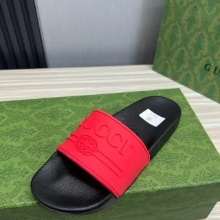 Gucci أسود أحمر صندل جلد مولد نعل سير مطاطي سميك