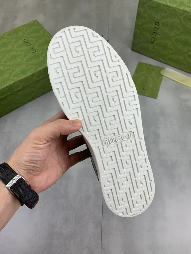 Gucci Negro Blanco Sin Cordones Slip-On Croc-Embossed Cuero Lifestyle Sneakers 3