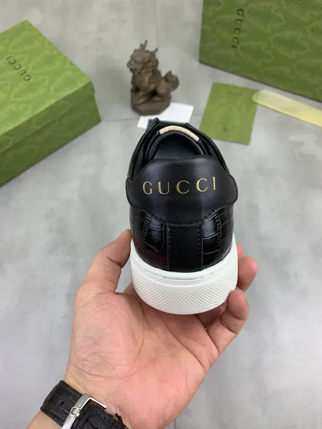 Gucci Negro Blanco Sin Cordones Slip-On Croc-Embossed Cuero Lifestyle Sneakers 4