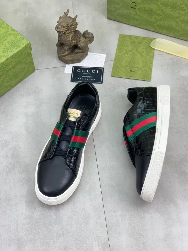 Gucci Negro Blanco Sin Cordones Slip-On Croc-Embossed Cuero Lifestyle Sneakers 6