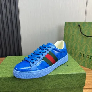 Gucci Azul Verde GG Monogram Lona Recubierta Rayas Web Zapatillas Lifestyle