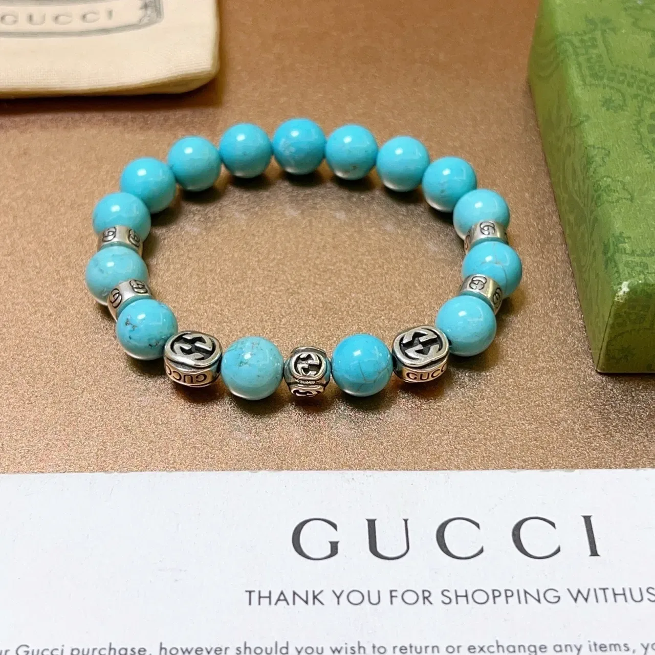 Gucci Blue Silver Beaded Stretch Bracelet 7