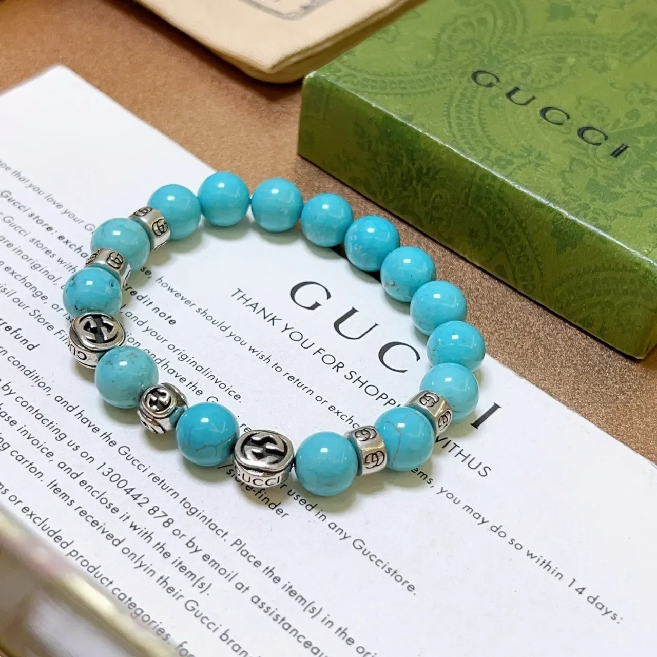 Gucci Blue Silver Beaded Stretch Bracelet 9