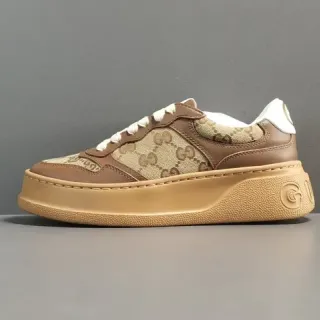 Gucci Marrón Beige GG Monograma Lona Cuero Superposiciones Lifestyle Sneakers