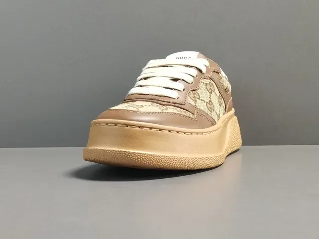 Gucci Marrom Bege GG Monograma Lona Couro Sobreposições Lifestyle Sneakers 4