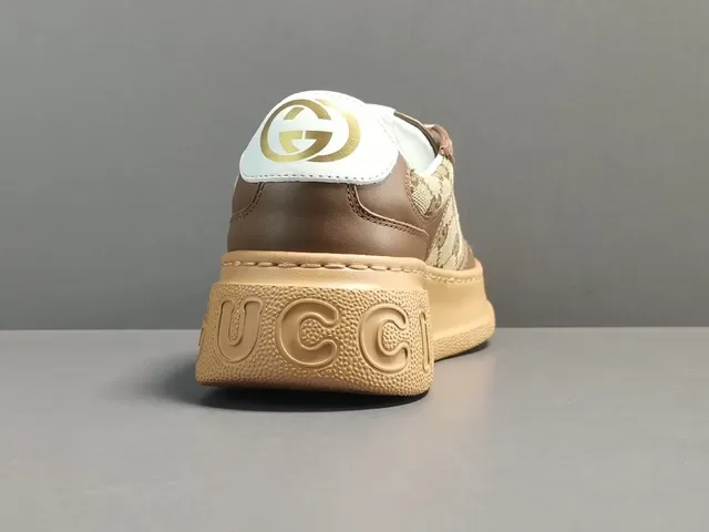 Gucci Marrom Bege GG Monograma Lona Couro Sobreposições Lifestyle Sneakers 5