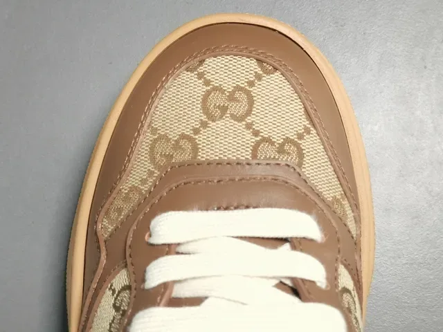 Gucci Marrom Bege GG Monograma Lona Couro Sobreposições Lifestyle Sneakers 6