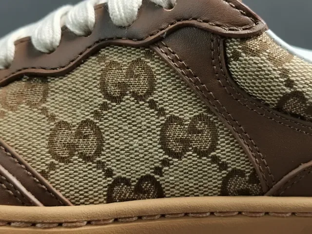 Gucci Marrom Bege GG Monograma Lona Couro Sobreposições Lifestyle Sneakers 8