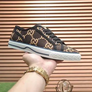 Gucci 棕白 GG Monogram 帆布 海军蓝 拼接 生活方式运动鞋