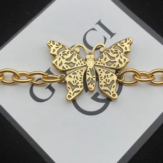 Gucci বাটারফ্লাই সোনালি বহুরঙ চেইন-লিংক ক্রিস্টাল প্যাভে মোটিফ ব্রেসলেট 8