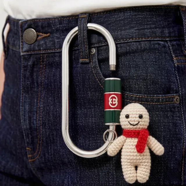 Gucci Carabiner Keychain ذهبي سوار أحمر بإنل 2
