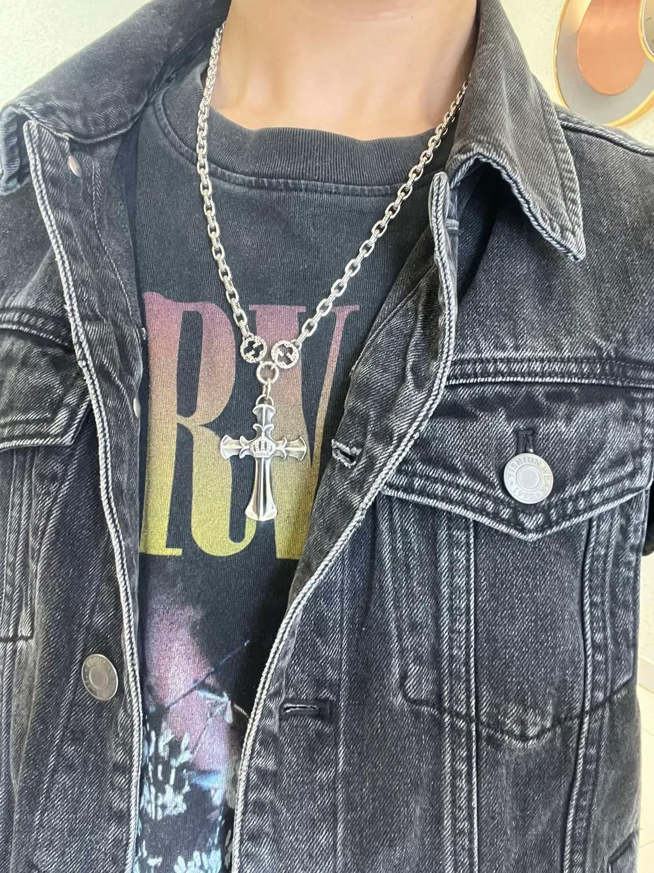 Gucci Cross Silver Black Ornate Pendant Necklace 2