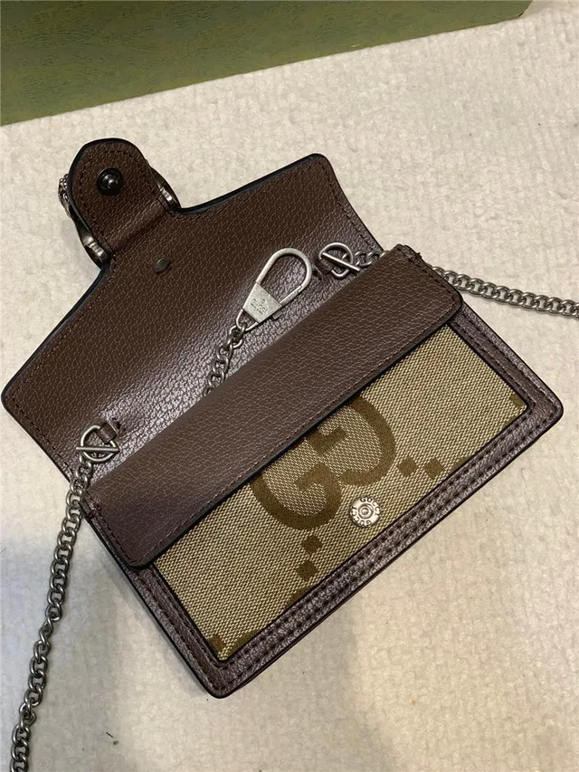 Gucci Dionysus Beige Marron Monogram Canvas Bords Cuir Sac à Chaîne 2