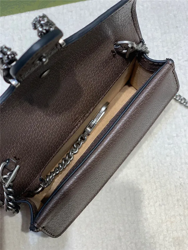 Gucci Dionysus Beige Marron Monogram Canvas Bords Cuir Sac à Chaîne 3