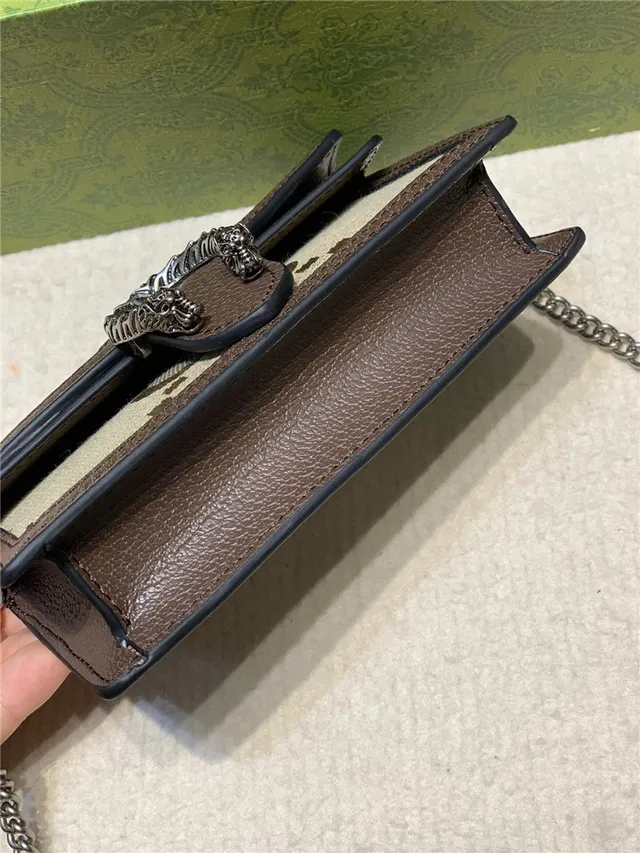 Gucci Dionysus Beige Marron Monogram Canvas Bords Cuir Sac à Chaîne 7