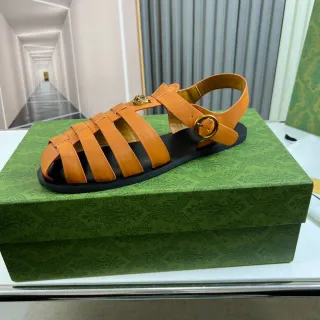 Gucci Dionysus Gladiator Sandal Orange Black Multi-Strap Lion-Head Medallion Gladiator Sandals