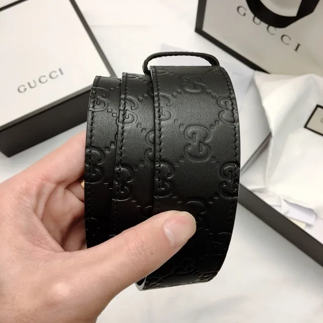 Gucci Double G Cinto Preto Embossado GG Couro 2