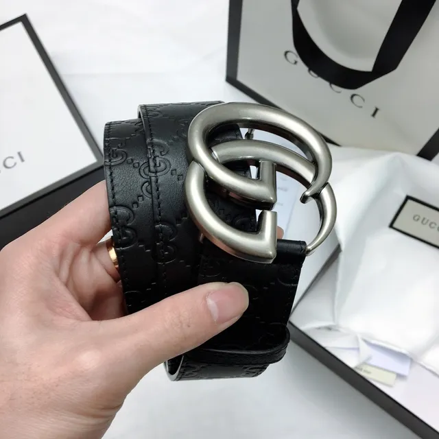 Gucci Double G Cinto Preto Embossado GG Couro 3