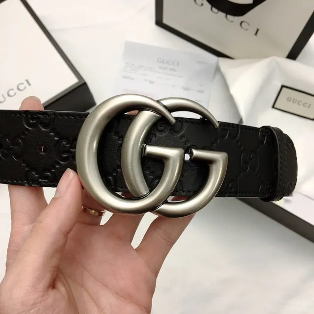 Gucci Double G Cinto Preto Embossado GG Couro 4