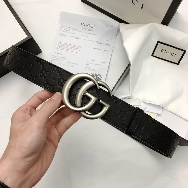 Gucci Double G Cinto Preto Embossado GG Couro 5
