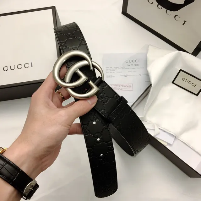 Gucci Double G Cinto Preto Embossado GG Couro 6