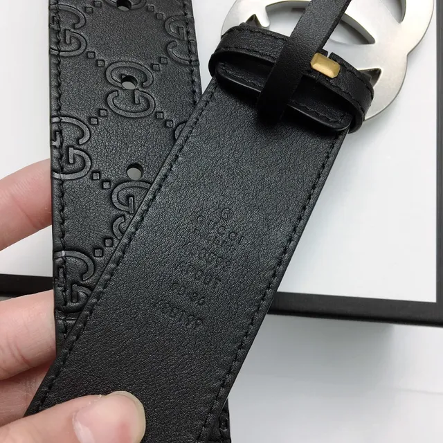 Gucci Double G Cinto Preto Embossado GG Couro 7