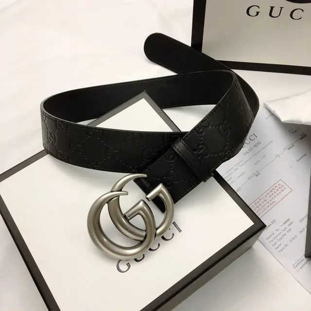 Gucci Double G Cinto Preto Embossado GG Couro 9