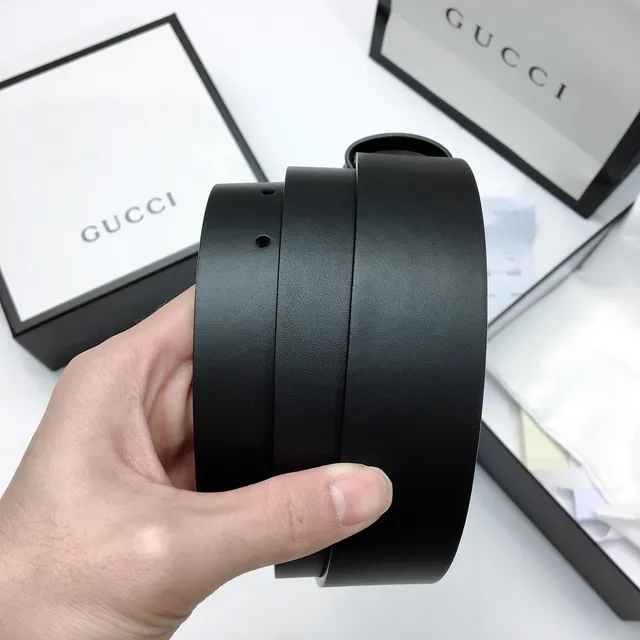 Gucci Double G Ceinture Noir Argent Interlocking Buckle Cuir Lisse 2