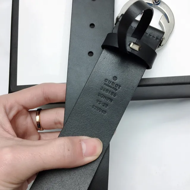 Gucci Double G Ceinture Noir Argent Interlocking Buckle Cuir Lisse 7