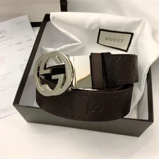Gucci Double G حزام جلد بني