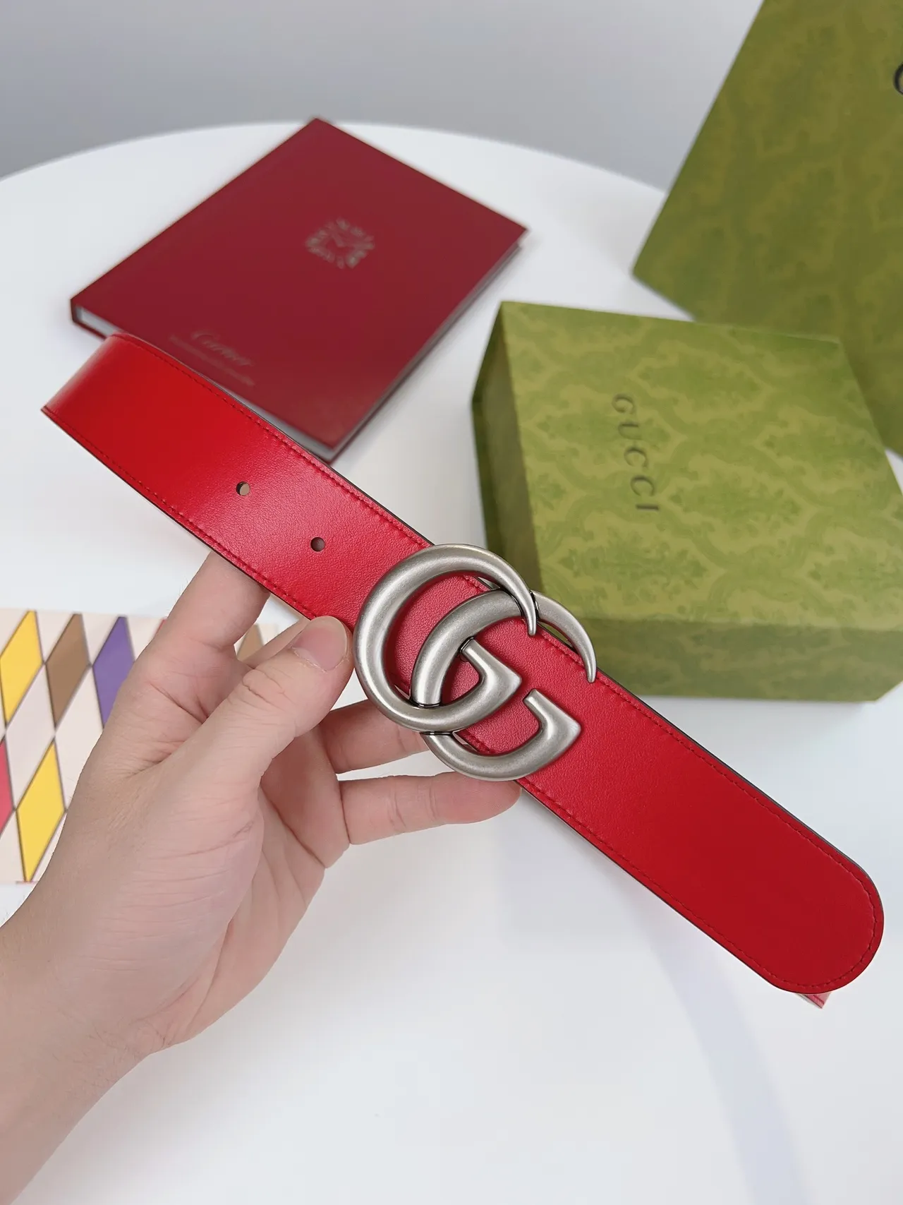 Gucci Double G Belt Red and Beige Leather Belt 7