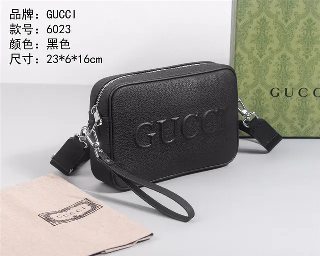 Gucci Embossed Logo Bolso Cruzado Cuero Negro Texturizado 8