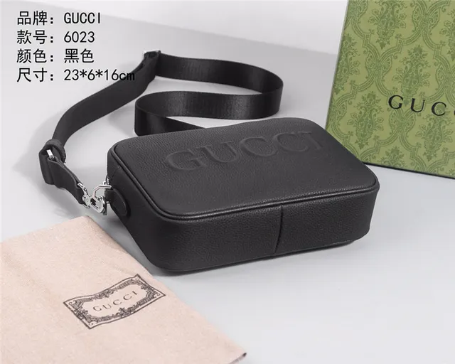 Gucci Embossed Logo Bolso Cruzado Cuero Negro Texturizado 9