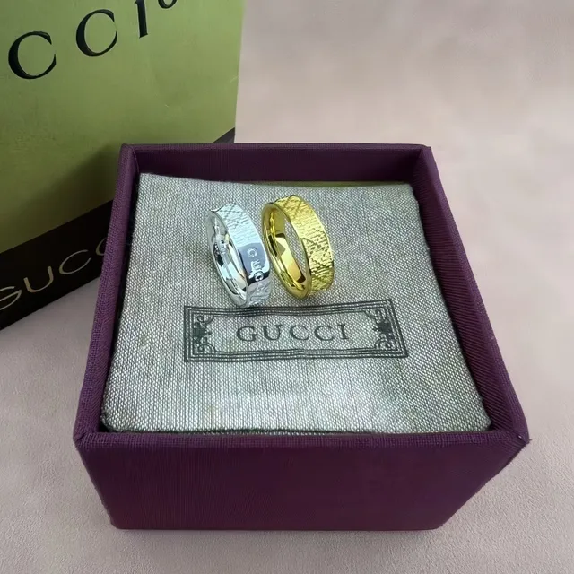 Gucci Engraved Logo and Pixel Pattern Silver Ring 7