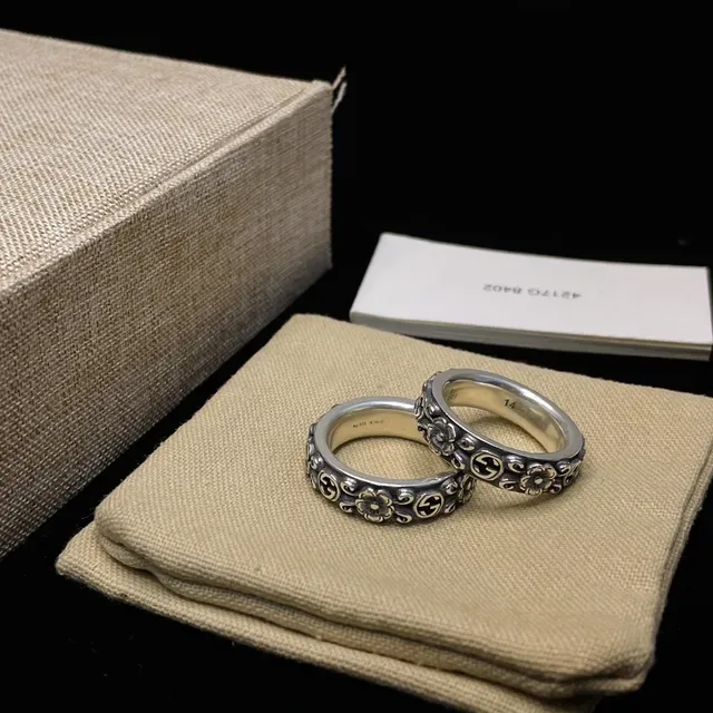 Anillo Gucci Floral y Interlocking G de plata oxidada 6