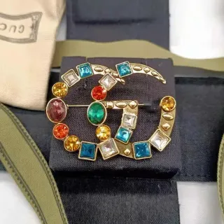 Gucci GG Crystal Multicolor Gold-Tone Brooch