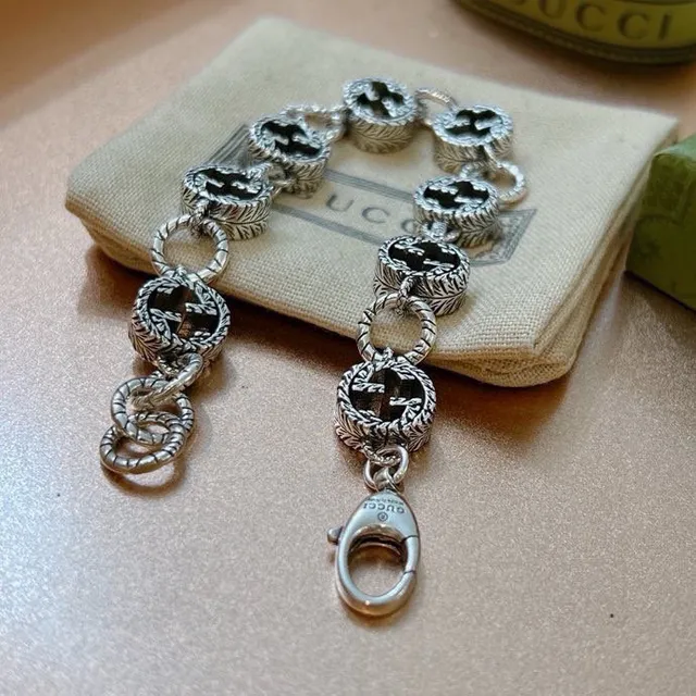 Gucci GG Marmont Bracelet maille émail noir et ton argent 7