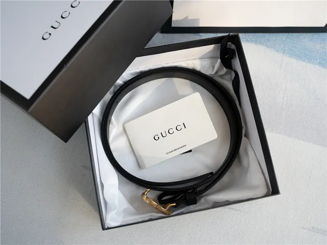 Gucci GG Marmont Black Gold Interlocking G Buckle 光滑皮革腰带 3