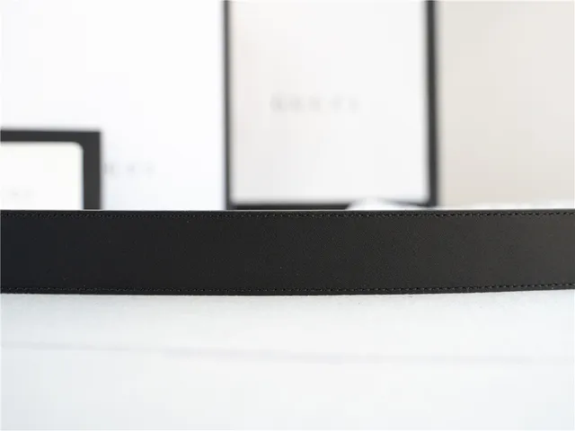 Gucci GG Marmont Black Gold Interlocking G Buckle 光滑皮革腰带 4